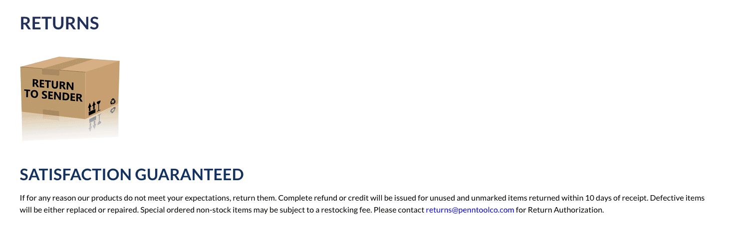 Example of a satisfaction guarantee return policy. 
