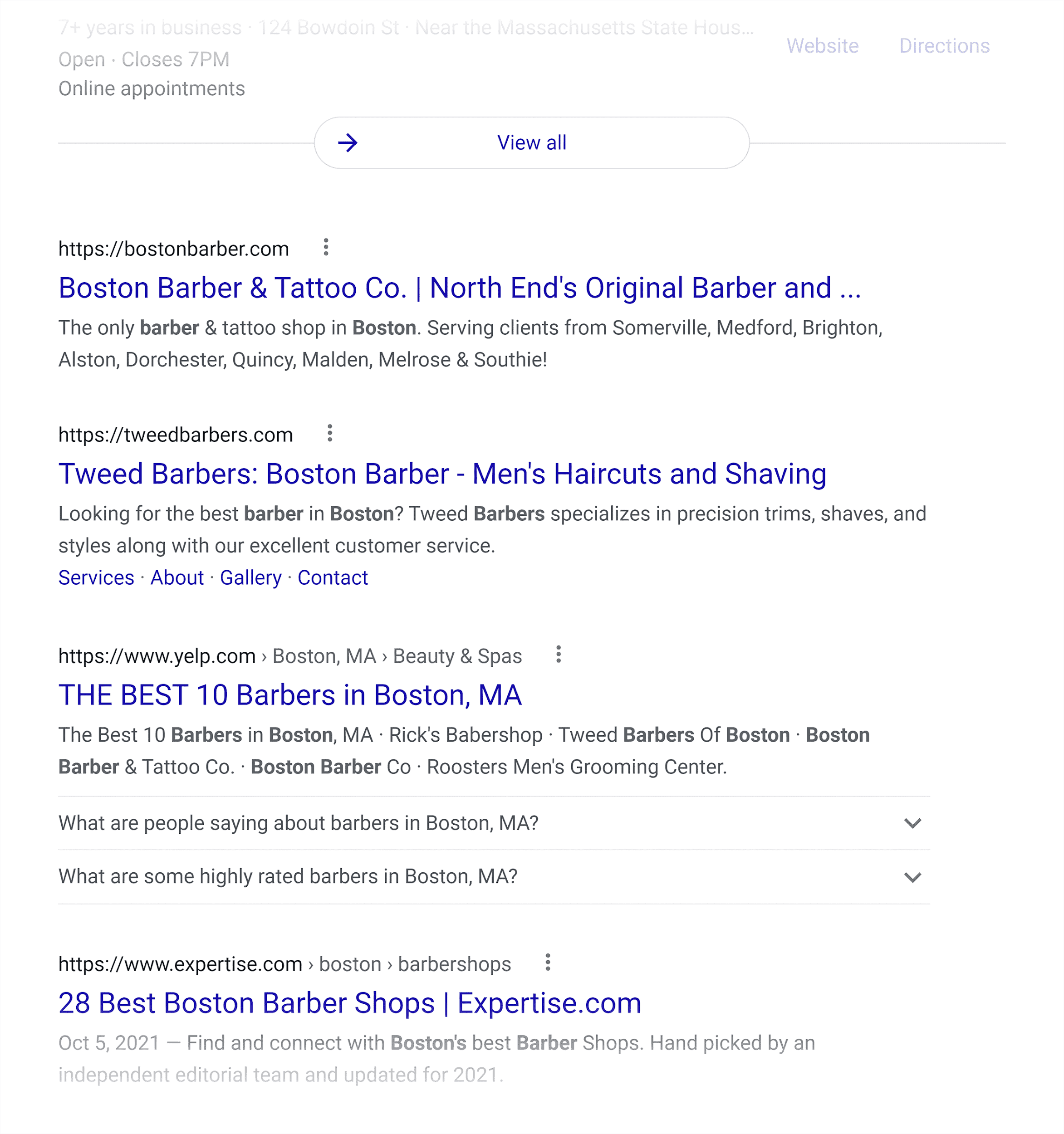 Google SERP – Normal results under map pack