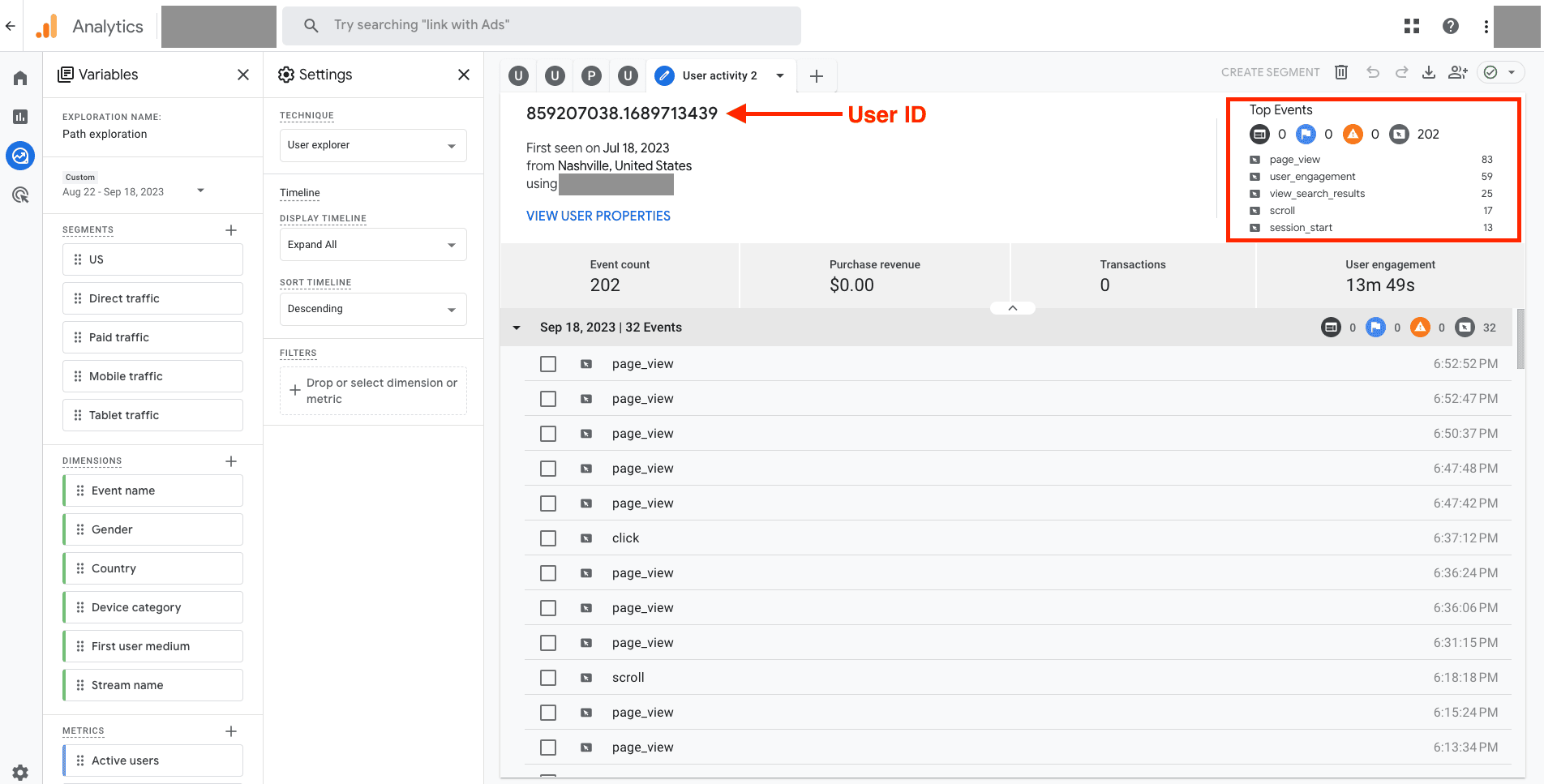 Screenshot of User ID in GA4